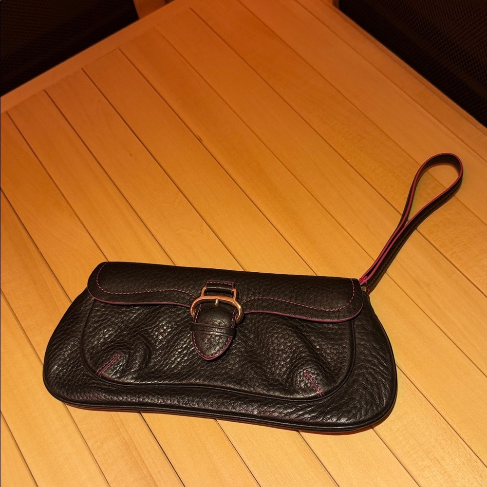 Cole Haan Black Pebbled Leather Wristlet Clutch